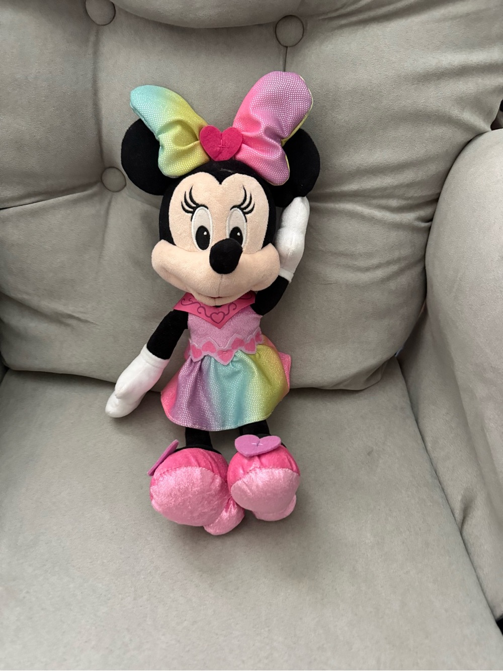 Plush Rainbow Bow Minnie Mouse Singing Toy - Pink and Multicolor